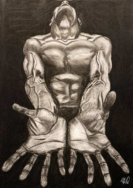 White on Black Foreshortening Study Drawing