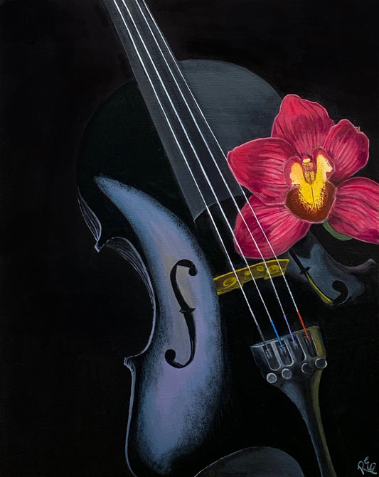 Black Violin and Orchid Flower Study