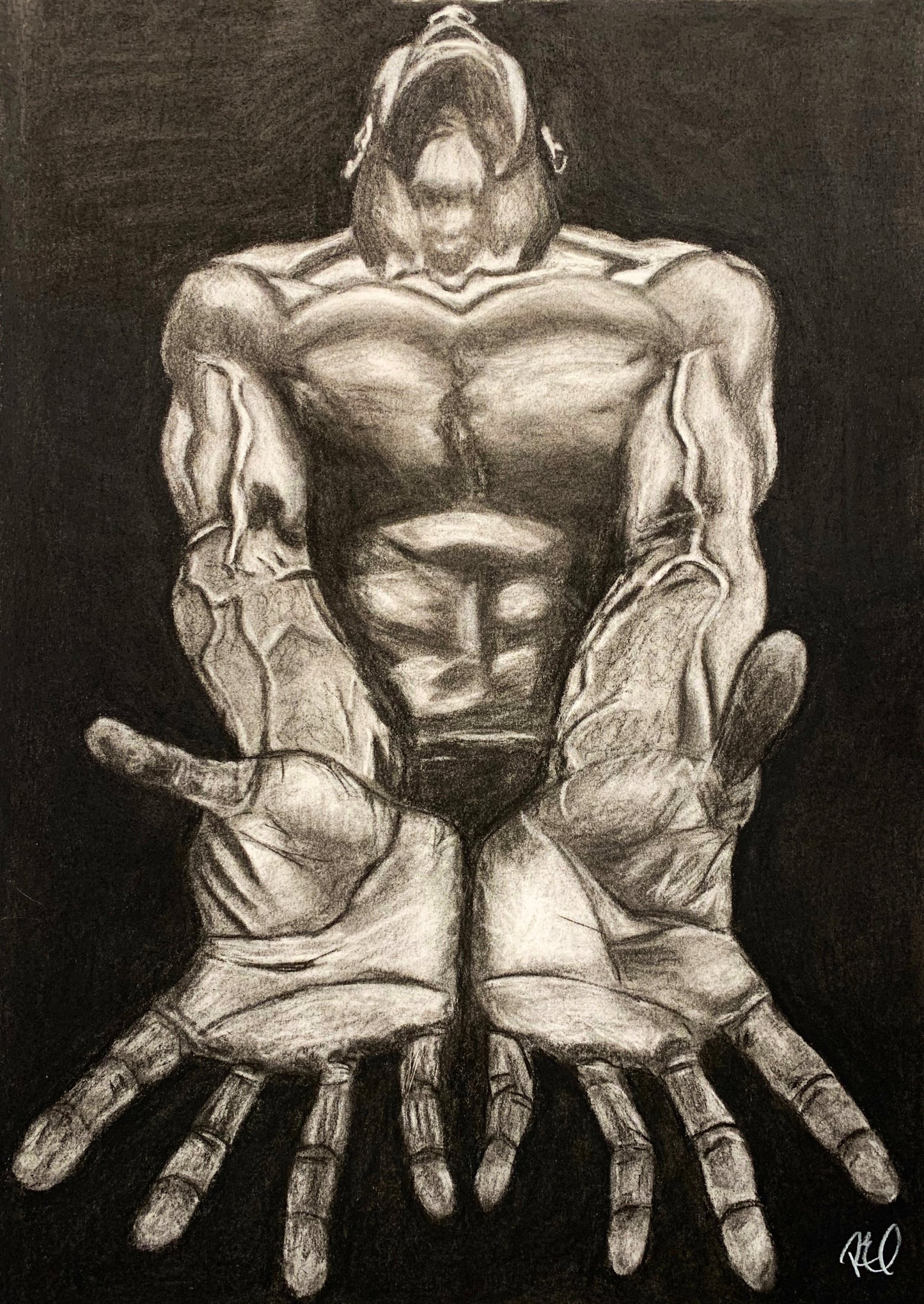 White on Black Foreshortening Study Drawing